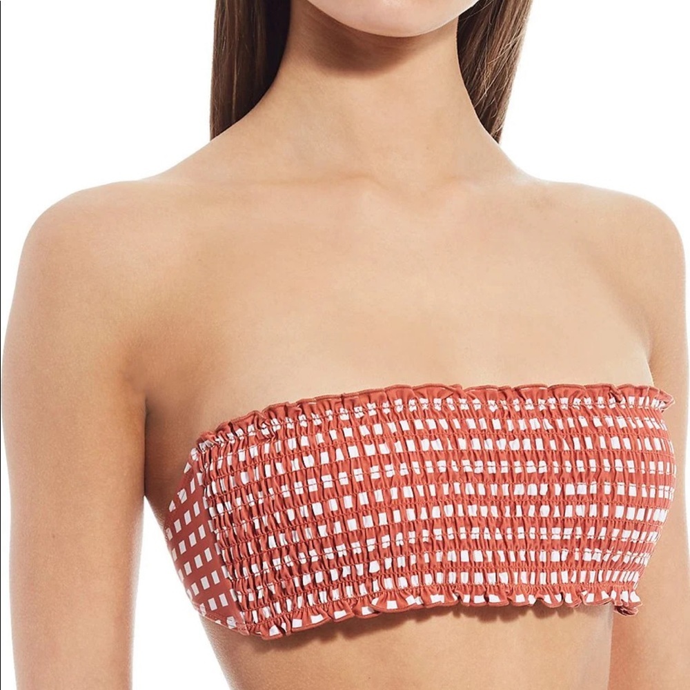 Tic Tac Toe Gingham Smocked Bandeau Swim Top